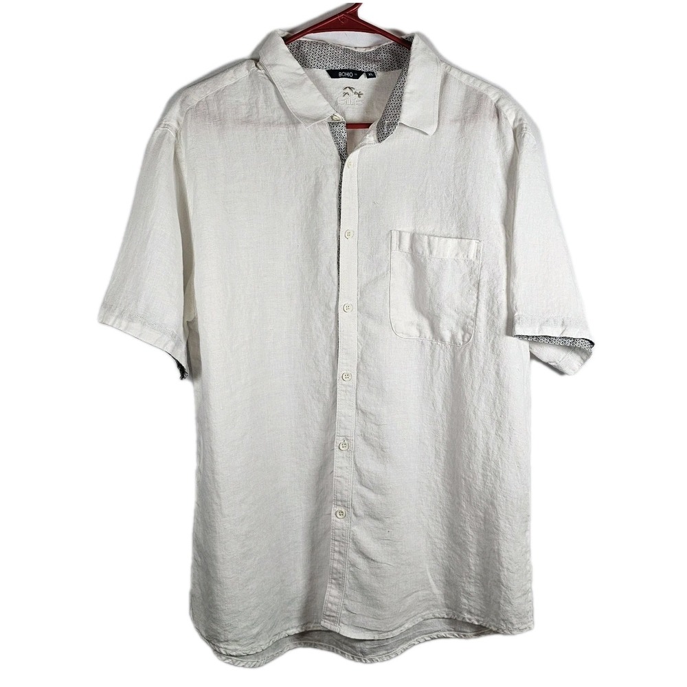Bohio 100% Linen Shirt Mens Large White Casual Basic Staple Minimal Weekend